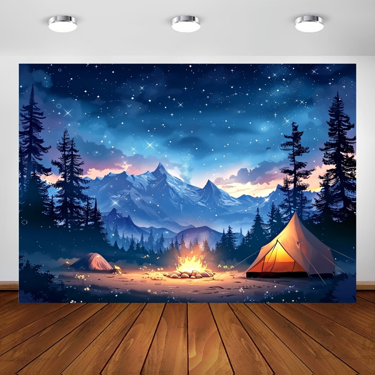 Outdoor Adventure Tent - 2D Düz, Yıldızlı Gece Kamp Arka